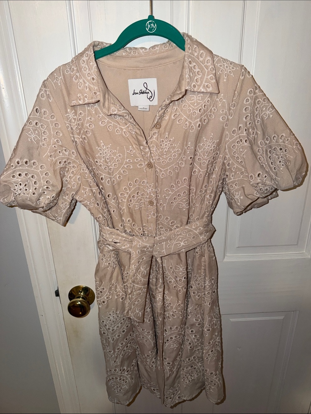Sam Edelman Pink Eyelet Midi Shirt Dress with Tie Waist